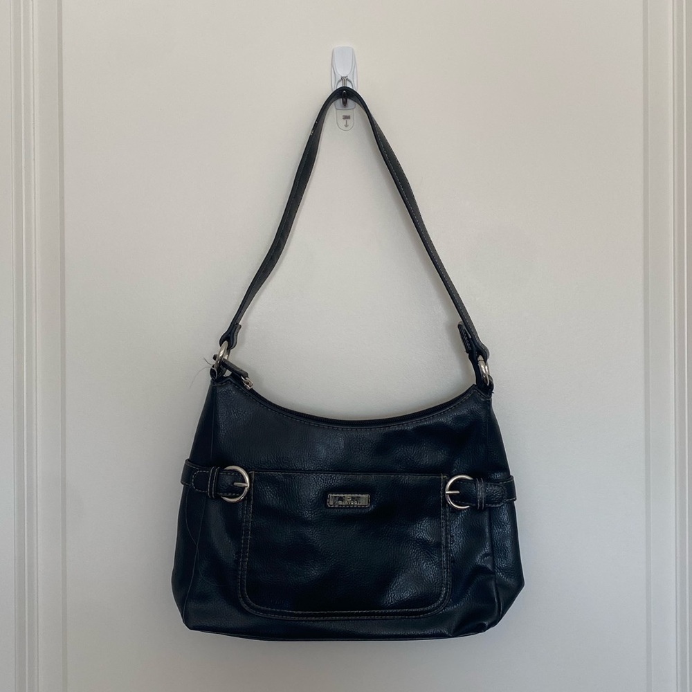 Minicci Black Leather Shoulder Bag with Silver Hardware
